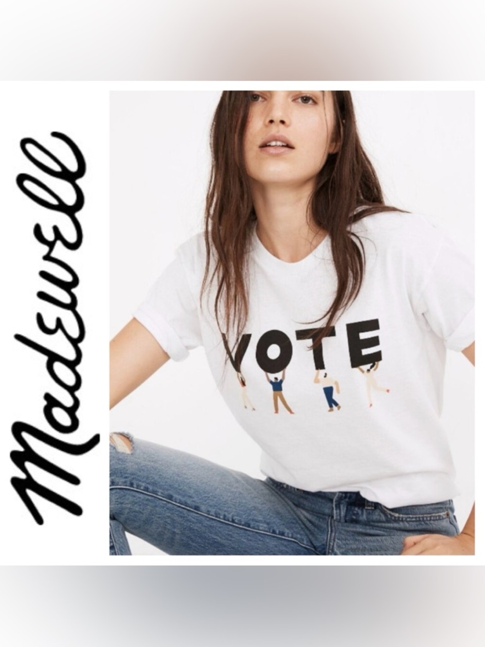 💵NWT Madewell White Graphic Tee with Black 'VOTE' Lettering Size XS M L